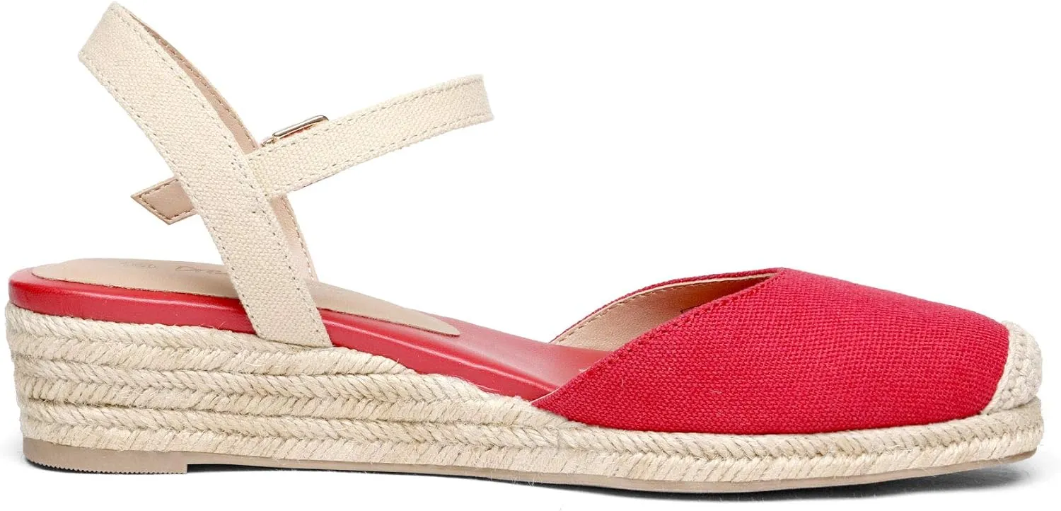 DREAM PAIRS Women's Closed Toe Elastic Ankle Strap Espadrilles Wedge Sandals