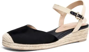 DREAM PAIRS Women's Closed Toe Elastic Ankle Strap Espadrilles Wedge Sandals
