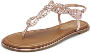 DREAM PAIRS Women's Flat Sandals Dressy Summer Stappy Comfortable Ankle Elastic T-Strap Beach Thong Sandals
