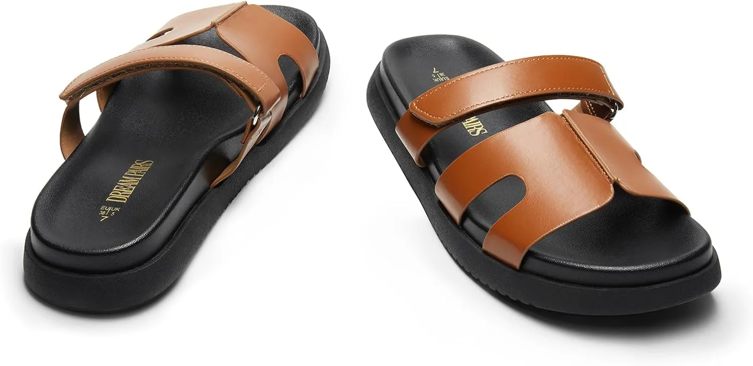 DREAM PAIRS Women's Flat Slide Sandals, Comfortable Slip On Platform Sandals For Women Dressy Summer
