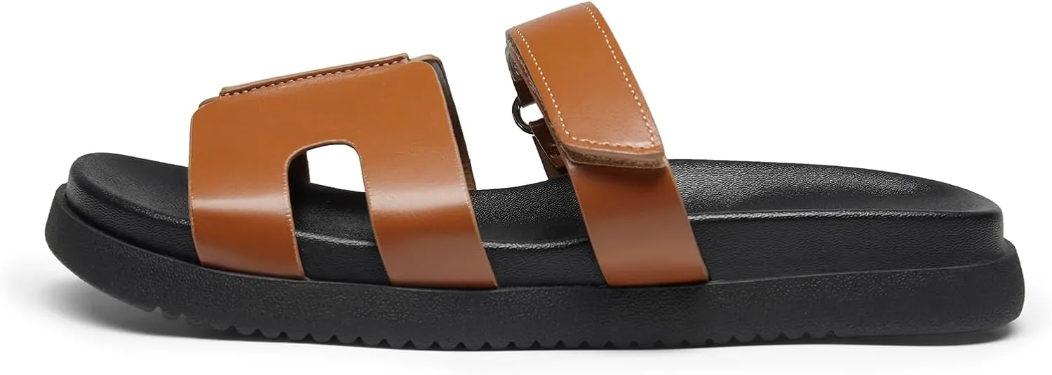 DREAM PAIRS Women's Flat Slide Sandals, Comfortable Slip On Platform Sandals For Women Dressy Summer