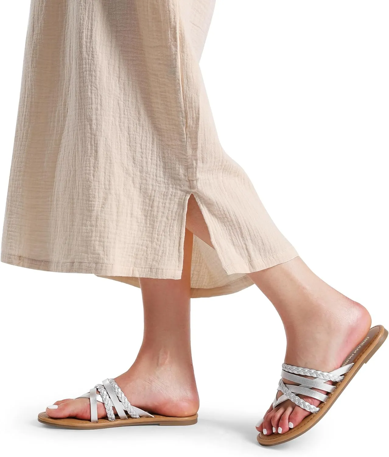 DREAM PAIRS Women's Flip Flops Round Toe Multi Strap lightweight Summer Beach Flat Casual Thong Sandals