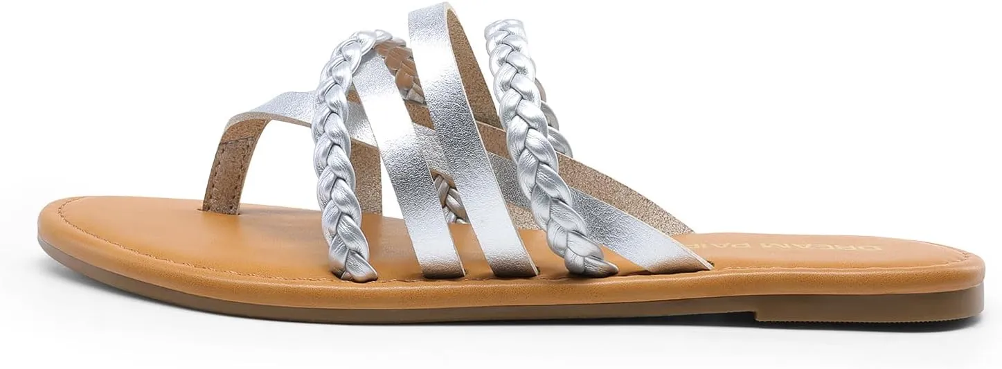 DREAM PAIRS Women's Flip Flops Round Toe Multi Strap lightweight Summer Beach Flat Casual Thong Sandals