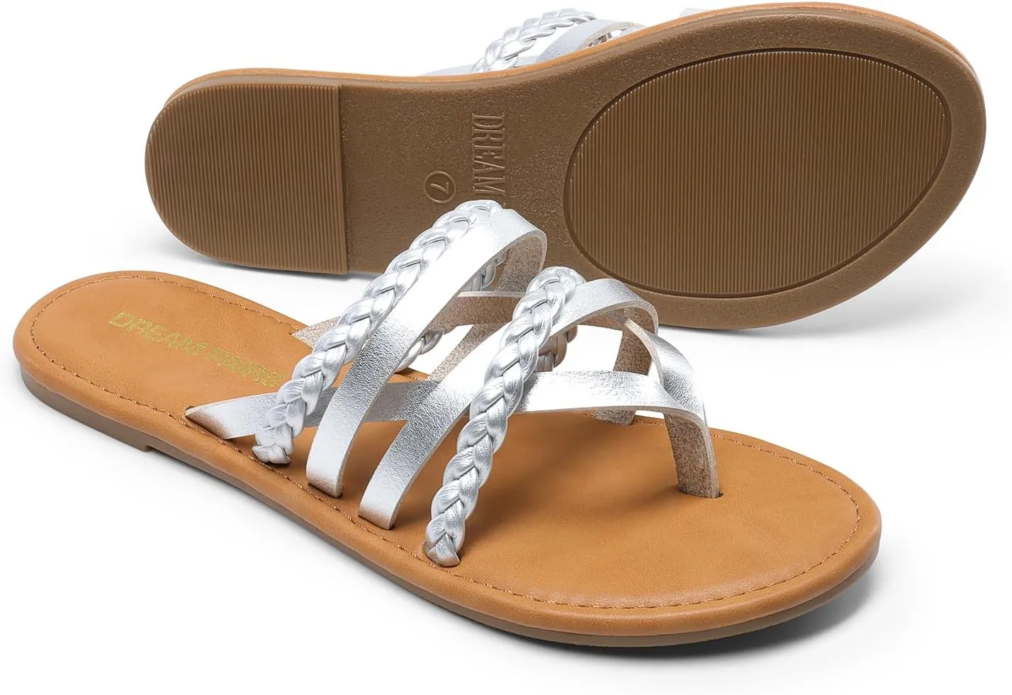 DREAM PAIRS Women's Flip Flops Round Toe Multi Strap lightweight Summer Beach Flat Casual Thong Sandals