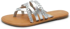 DREAM PAIRS Women's Flip Flops Round Toe Multi Strap lightweight Summer Beach Flat Casual Thong Sandals