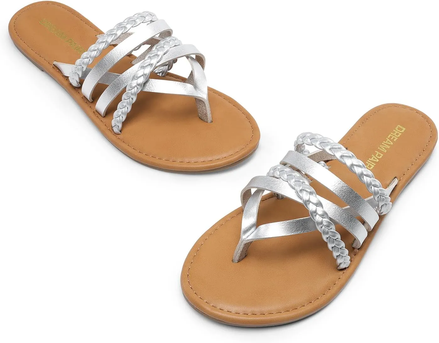 DREAM PAIRS Women's Flip Flops Round Toe Multi Strap lightweight Summer Beach Flat Casual Thong Sandals