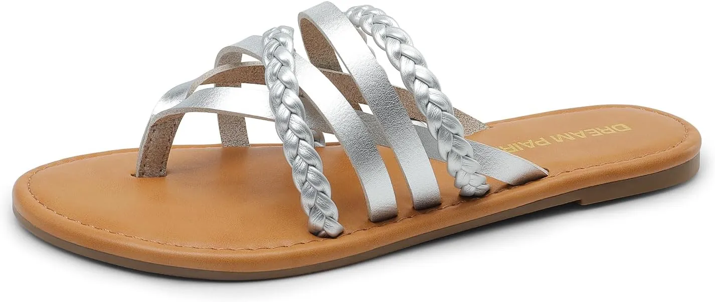 DREAM PAIRS Women's Flip Flops Round Toe Multi Strap lightweight Summer Beach Flat Casual Thong Sandals