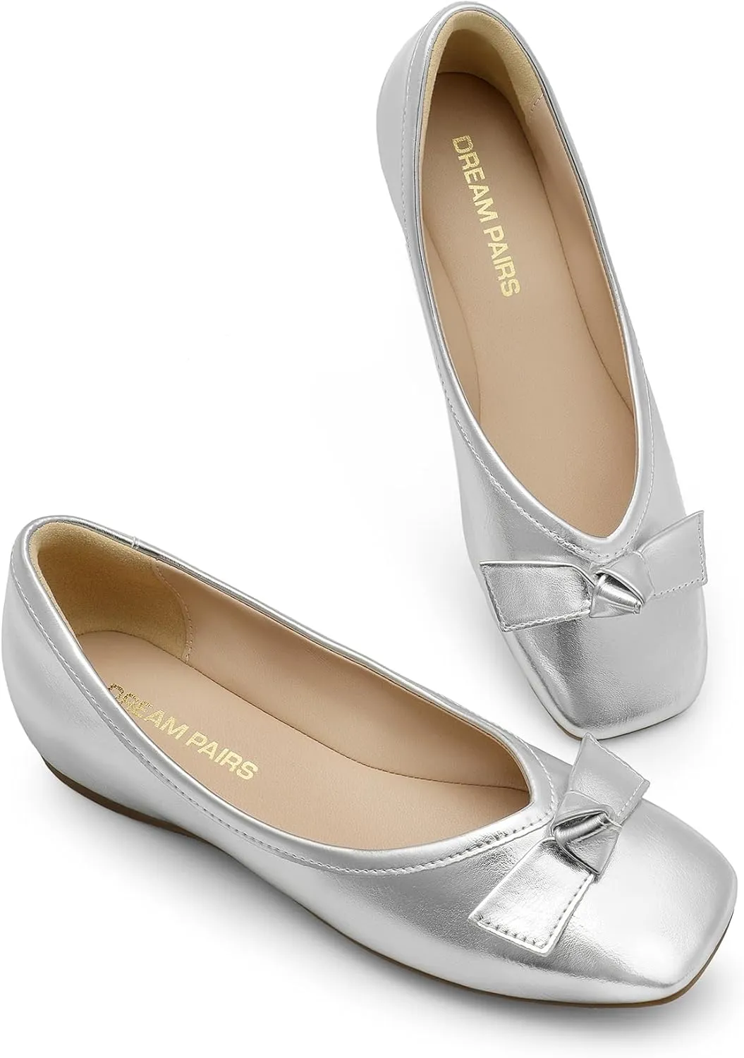 DREAM PAIRS Women's Low Wedge Dressy Flats, Comfortable Square Toe Rhinestone Wedding Shoes