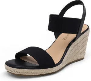 DREAM PAIRS Womens Open Toe Espadrilles Dressy Platform Sandals Slip on Elastic Ankle Strap Wedges Sandals