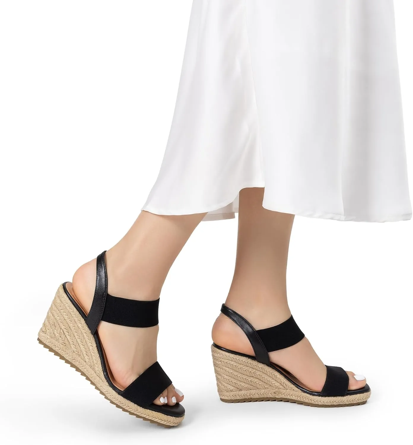 DREAM PAIRS Womens Open Toe Espadrilles Dressy Platform Sandals Slip on Elastic Ankle Strap Wedges Sandals