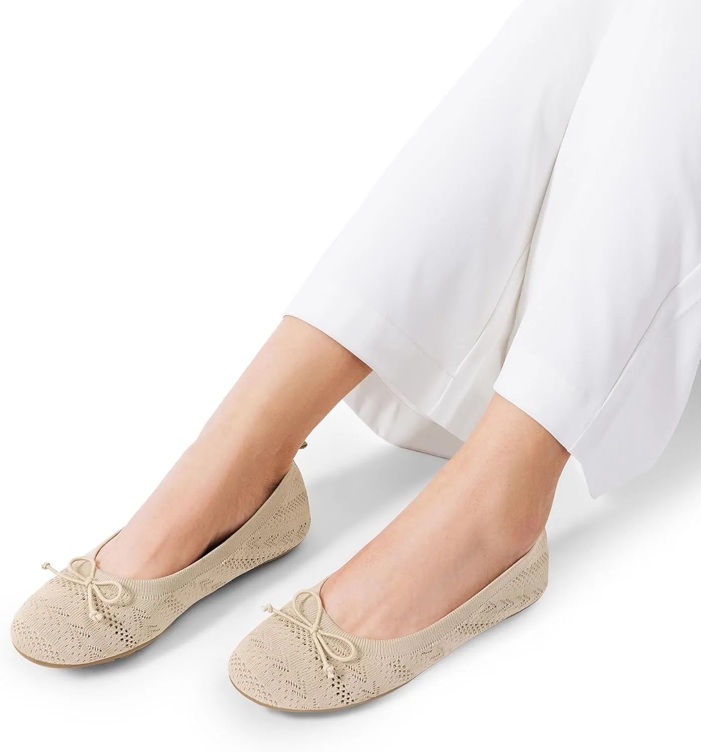 DREAM PAIRS Women's Round Toe Foldable Portable Knit Ballet Flats Comfortable Dressy Flats for Work Office Dress Shoes Business Casual