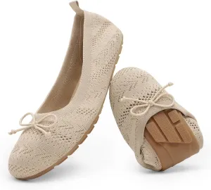 DREAM PAIRS Women's Round Toe Foldable Portable Knit Ballet Flats Comfortable Dressy Flats for Work Office Dress Shoes Business Casual