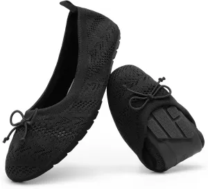 DREAM PAIRS Women's Round Toe Foldable Portable Knit Ballet Flats Comfortable Dressy Flats for Work Office Dress Shoes Business Casual