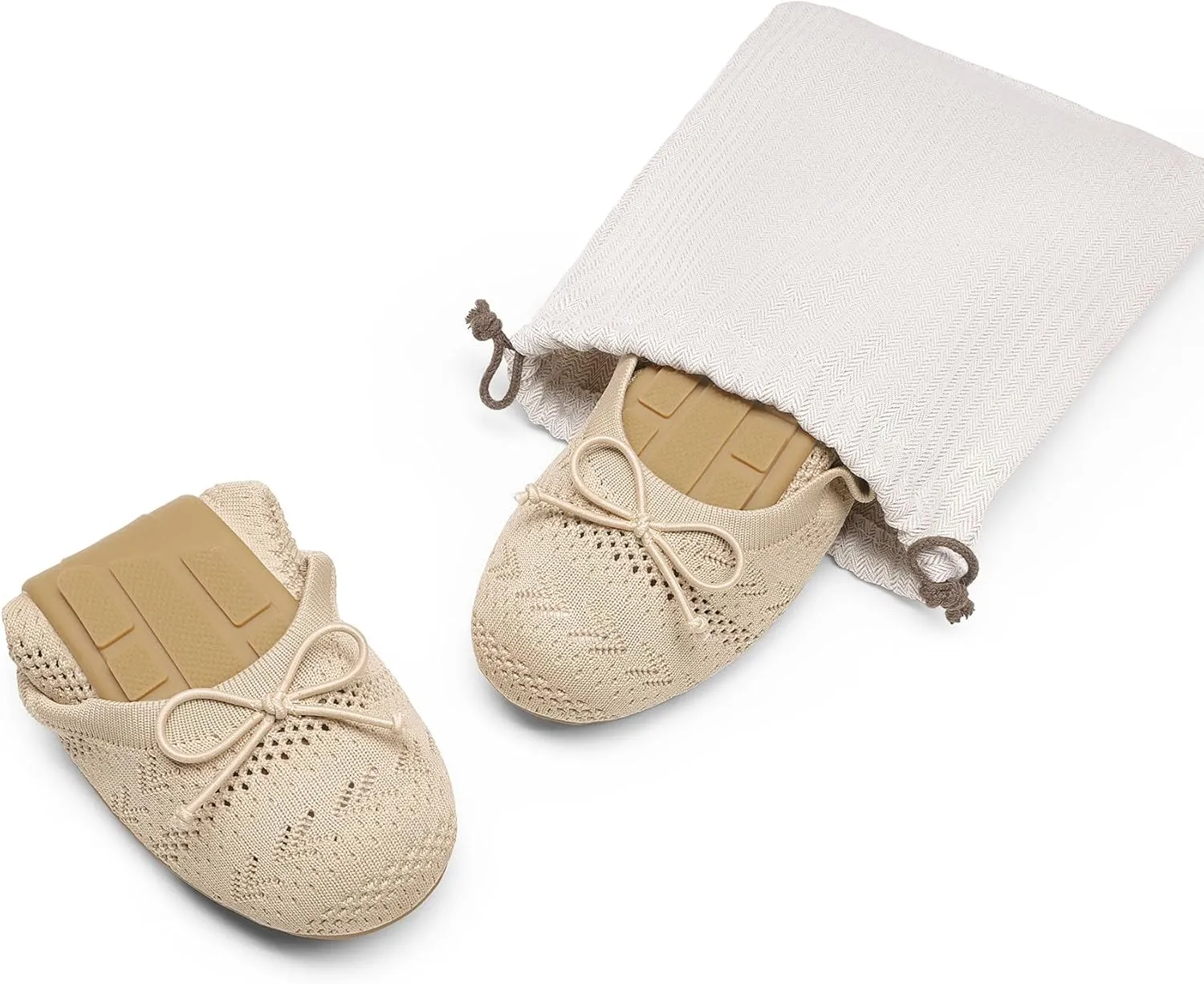 DREAM PAIRS Women's Round Toe Foldable Portable Knit Ballet Flats Comfortable Dressy Flats for Work Office Dress Shoes Business Casual