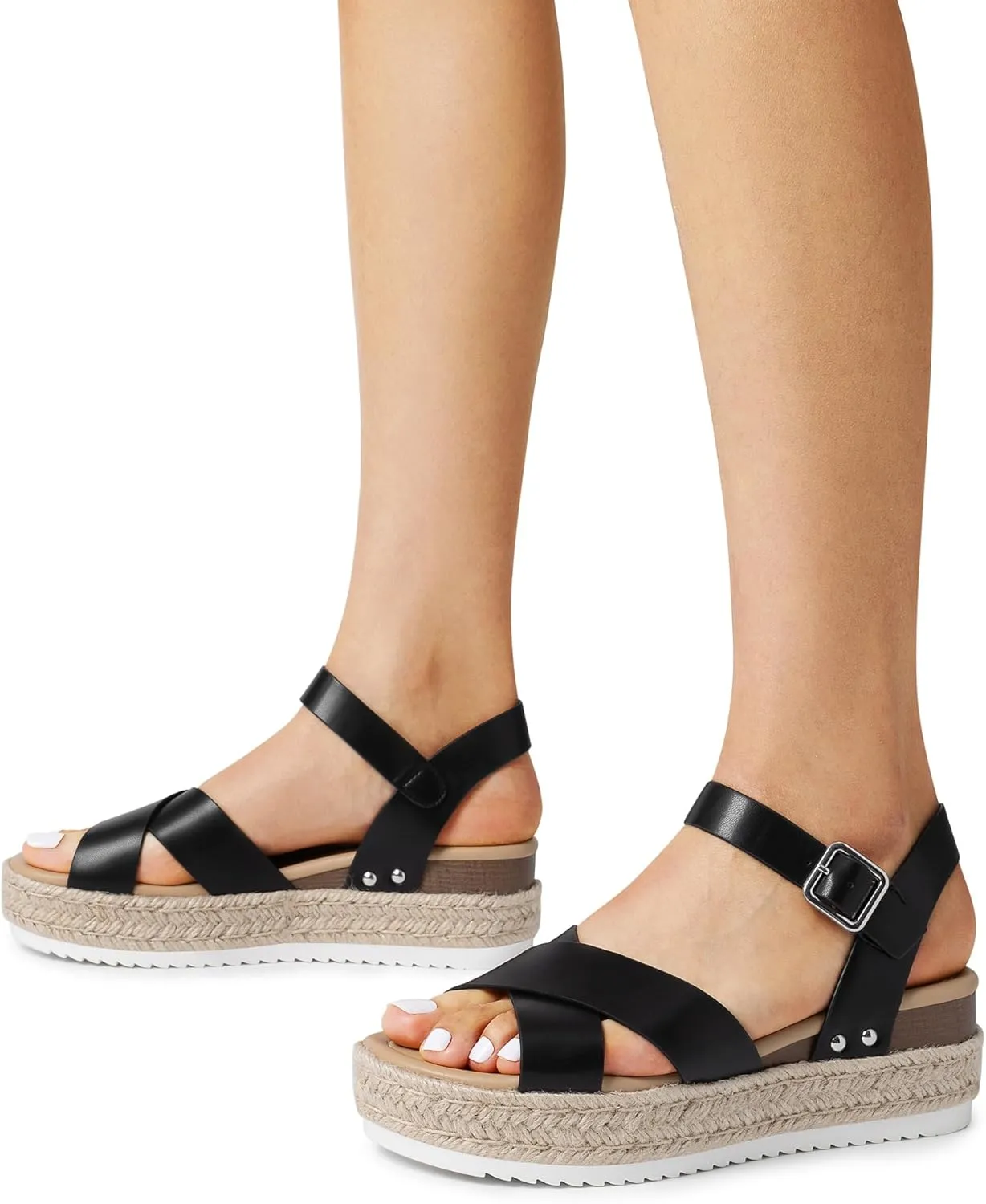 DREAM PAIRS Women's Stylish Platform Espadrille Wedge Sandals Round Toe Summer Causal Shoes Crisscross Band Adjustable Ankle Strap Buckle