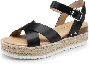 DREAM PAIRS Women's Stylish Platform Espadrille Wedge Sandals Round Toe Summer Causal Shoes Crisscross Band Adjustable Ankle Strap Buckle