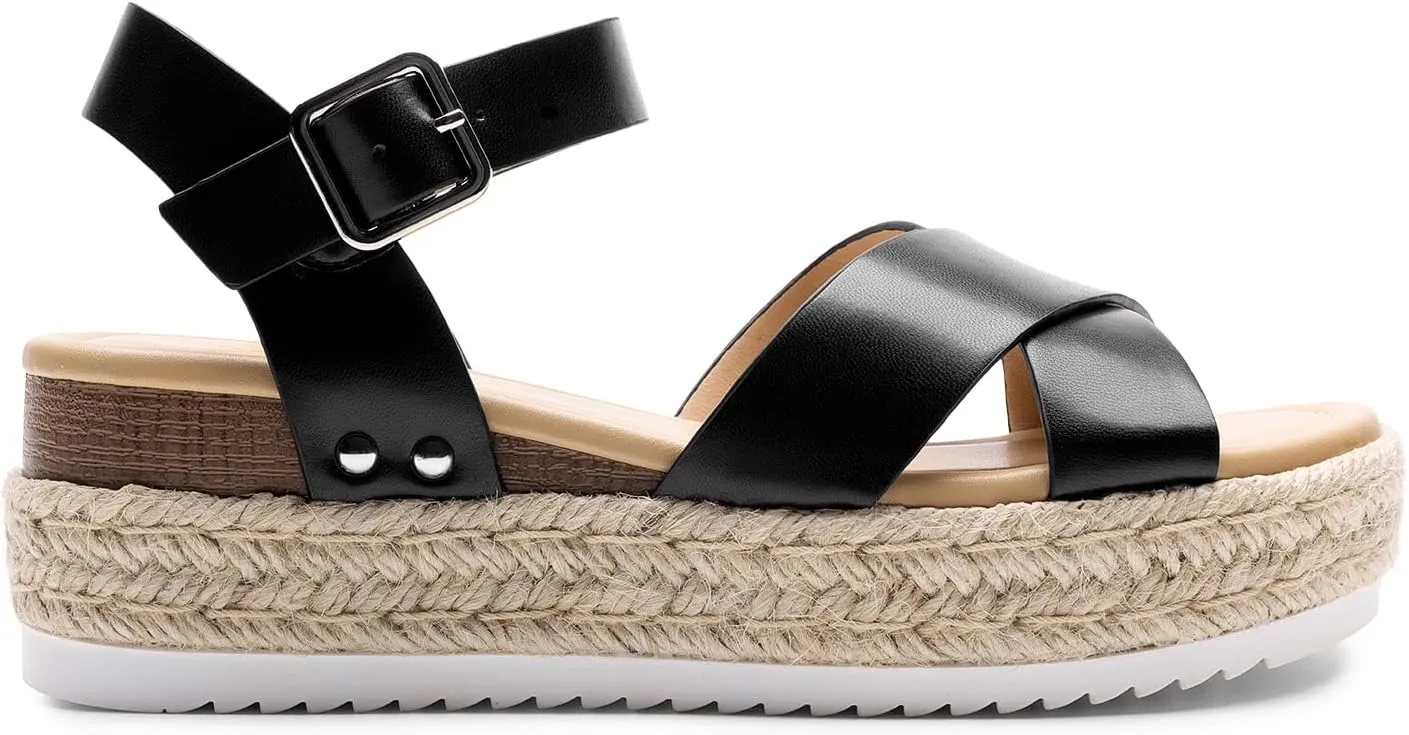 DREAM PAIRS Women's Stylish Platform Espadrille Wedge Sandals Round Toe Summer Causal Shoes Crisscross Band Adjustable Ankle Strap Buckle