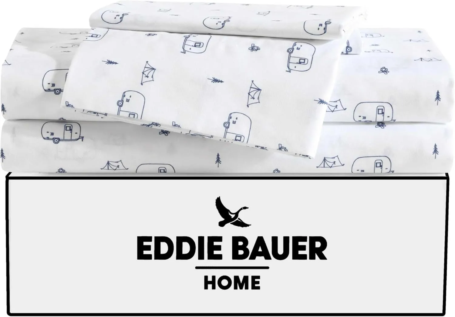 Eddie Bauer Kids - Queen Sheets, Stain-Resistant Toddler Bedding with Matching Sham(s), Super Soft, Ideal Boy Room Essentials (Travel Trailer Blue, Queen)