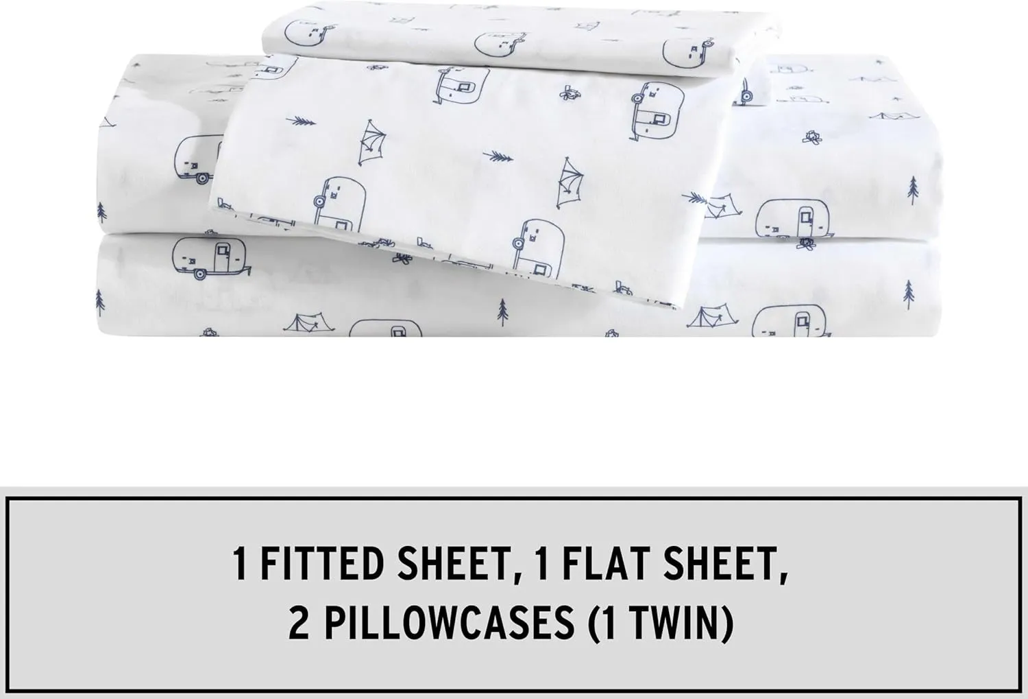 Eddie Bauer Kids - Queen Sheets, Stain-Resistant Toddler Bedding with Matching Sham(s), Super Soft, Ideal Boy Room Essentials (Travel Trailer Blue, Queen)
