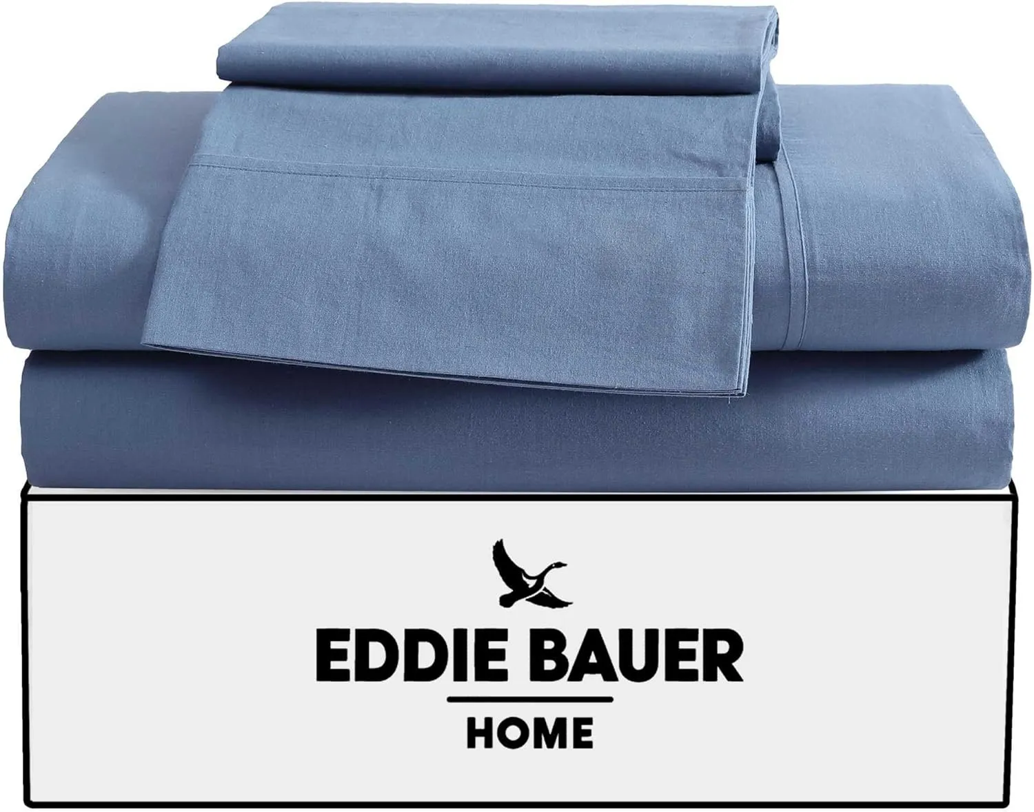Eddie Bauer King Sheet Set, Washed Percale Bedding Set with Deep Pockets, Super Soft, 100% Luxury Cotton with Smooth Percale Weave (Blue, King)