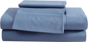 Eddie Bauer King Sheet Set, Washed Percale Bedding Set with Deep Pockets, Super Soft, 100% Luxury Cotton with Smooth Percale Weave (Blue, King)