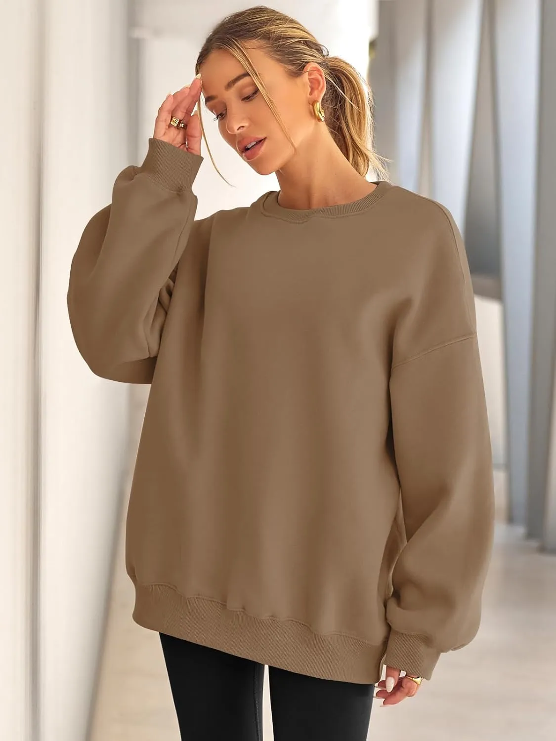 EFAN Womens Oversized Sweatshirts Hoodies Fleece Crewneck Sweaters Casual Tops Comfy Fall Fashion Outfits Winter Clothes 2025