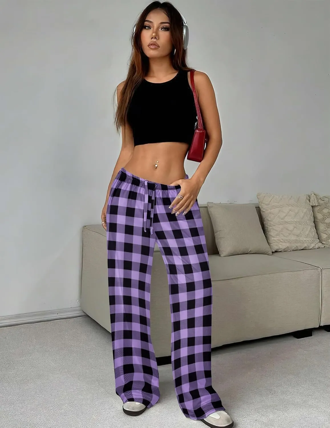 Ekouaer Women Pajama Pants Comfy Pj Bottom with Pockets Stretch Plaid Sleepwear