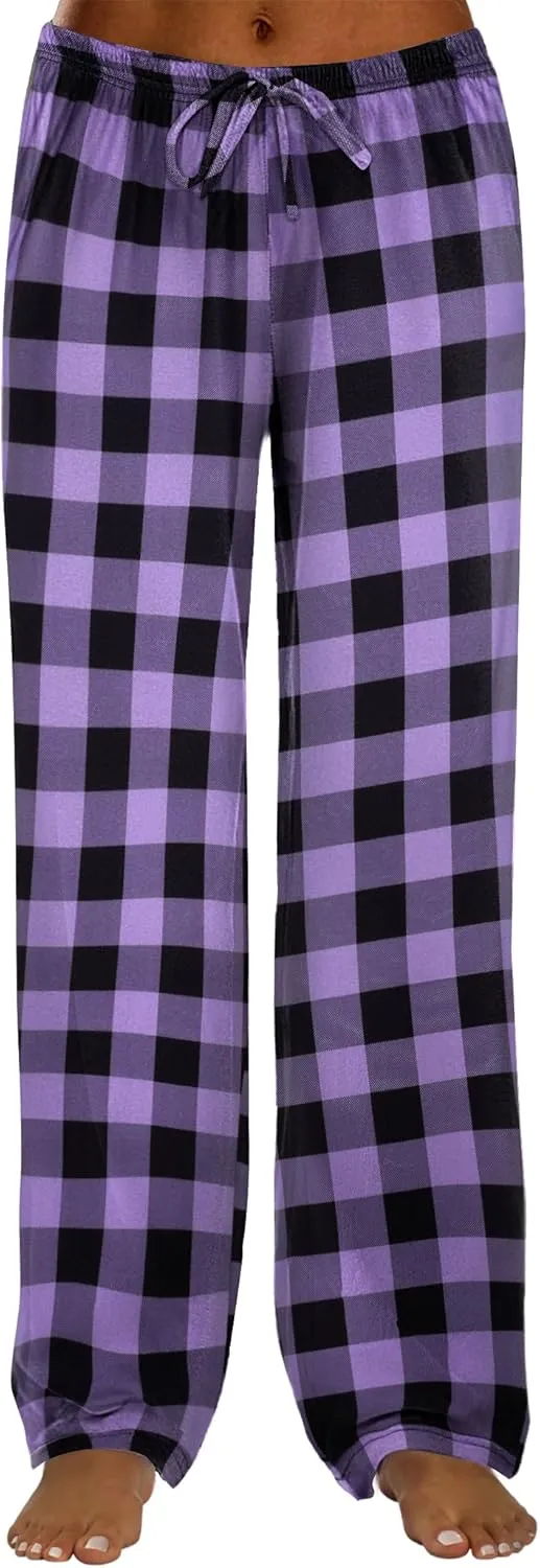 Ekouaer Women Pajama Pants Comfy Pj Bottom with Pockets Stretch Plaid Sleepwear