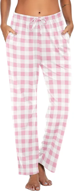Ekouaer Women Pajama Pants Comfy Pj Bottom with Pockets Stretch Plaid Sleepwear