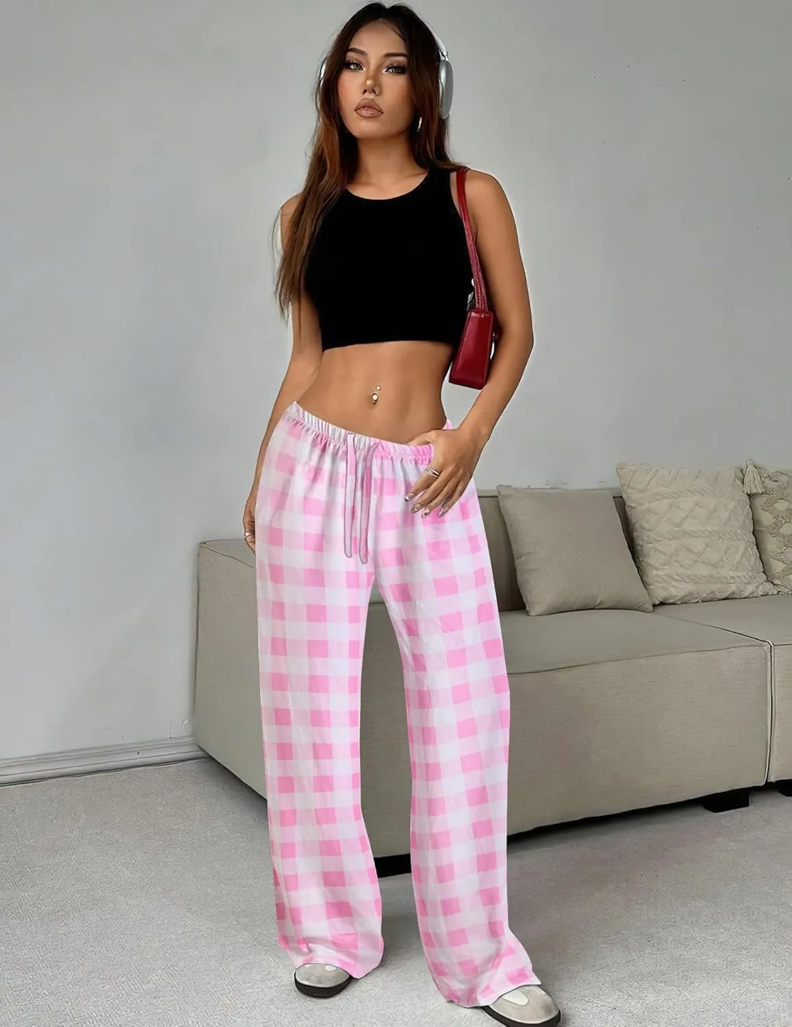 Ekouaer Women Pajama Pants Comfy Pj Bottom with Pockets Stretch Plaid Sleepwear