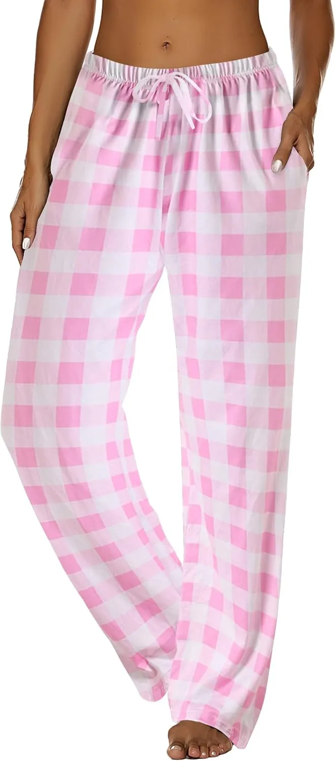 Ekouaer Women Pajama Pants Comfy Pj Bottom with Pockets Stretch Plaid Sleepwear