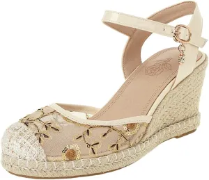Elbslutt Women's Espadrille Wedge Slingback Sandals Platform Lace Closed Toe Embroidery Ankle Strap Pumps