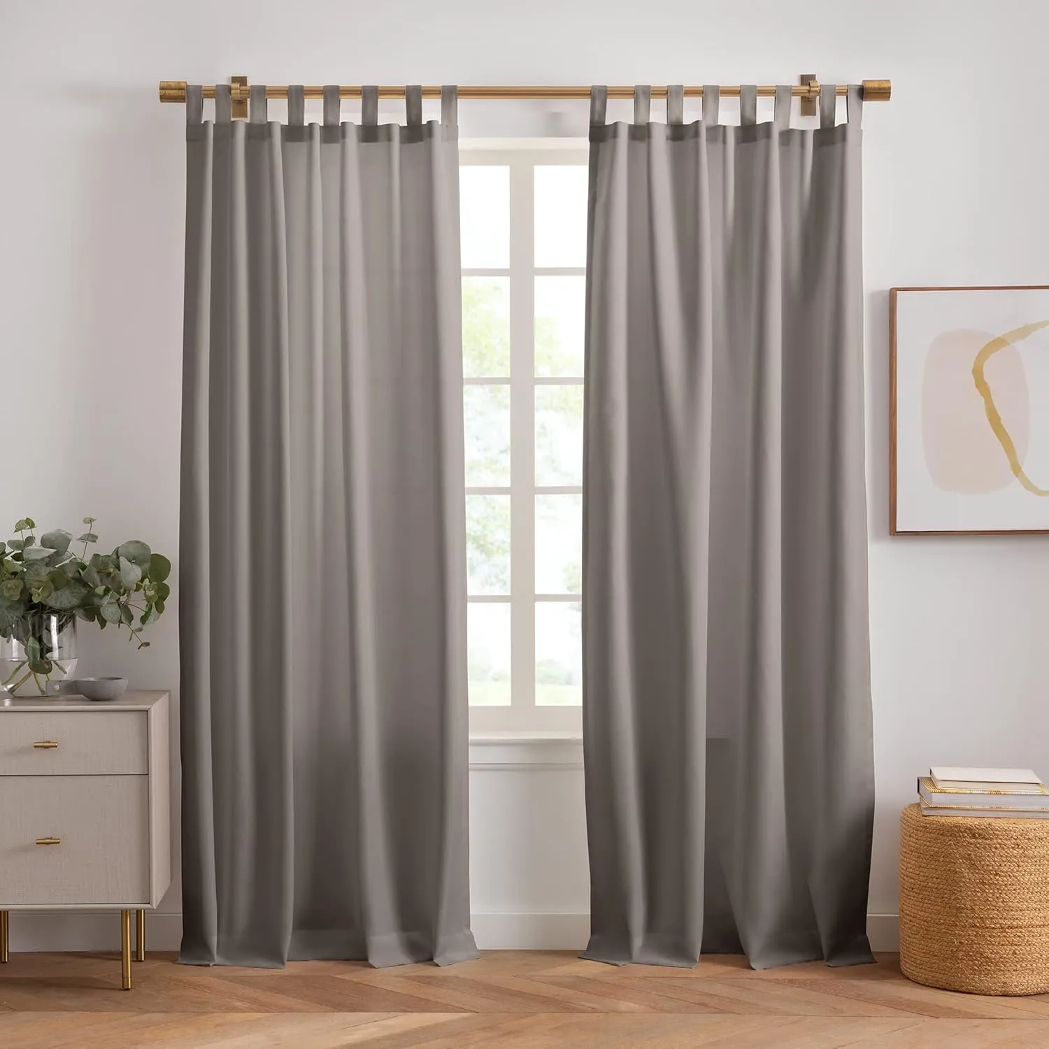 Elrene Home Fashions Rhodes Solid Indoor/Outdoor Window-Curtain Set, 2 Panels, 52 inches X 95 inches, Gray