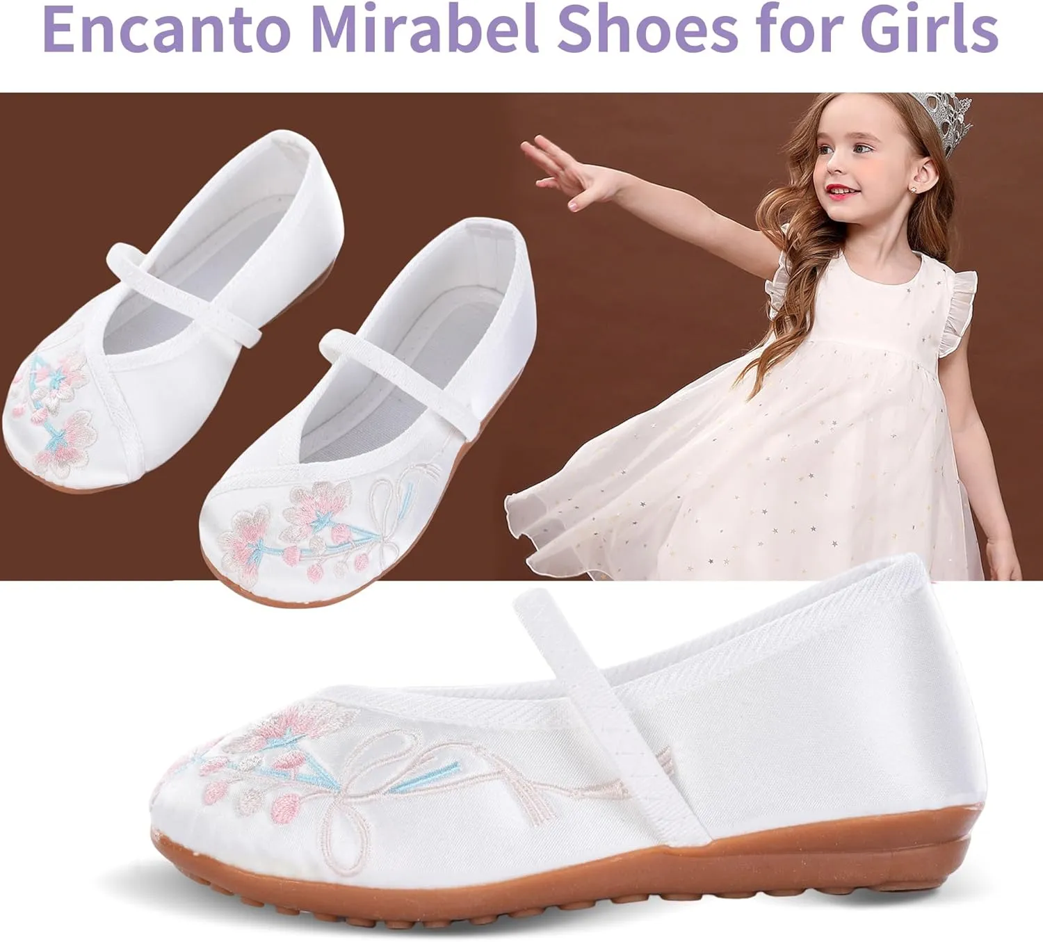 Encanto Mirabel Shoes for Girls Costume Dress up Mary Jane Ballet Cosplay Flat Shoes