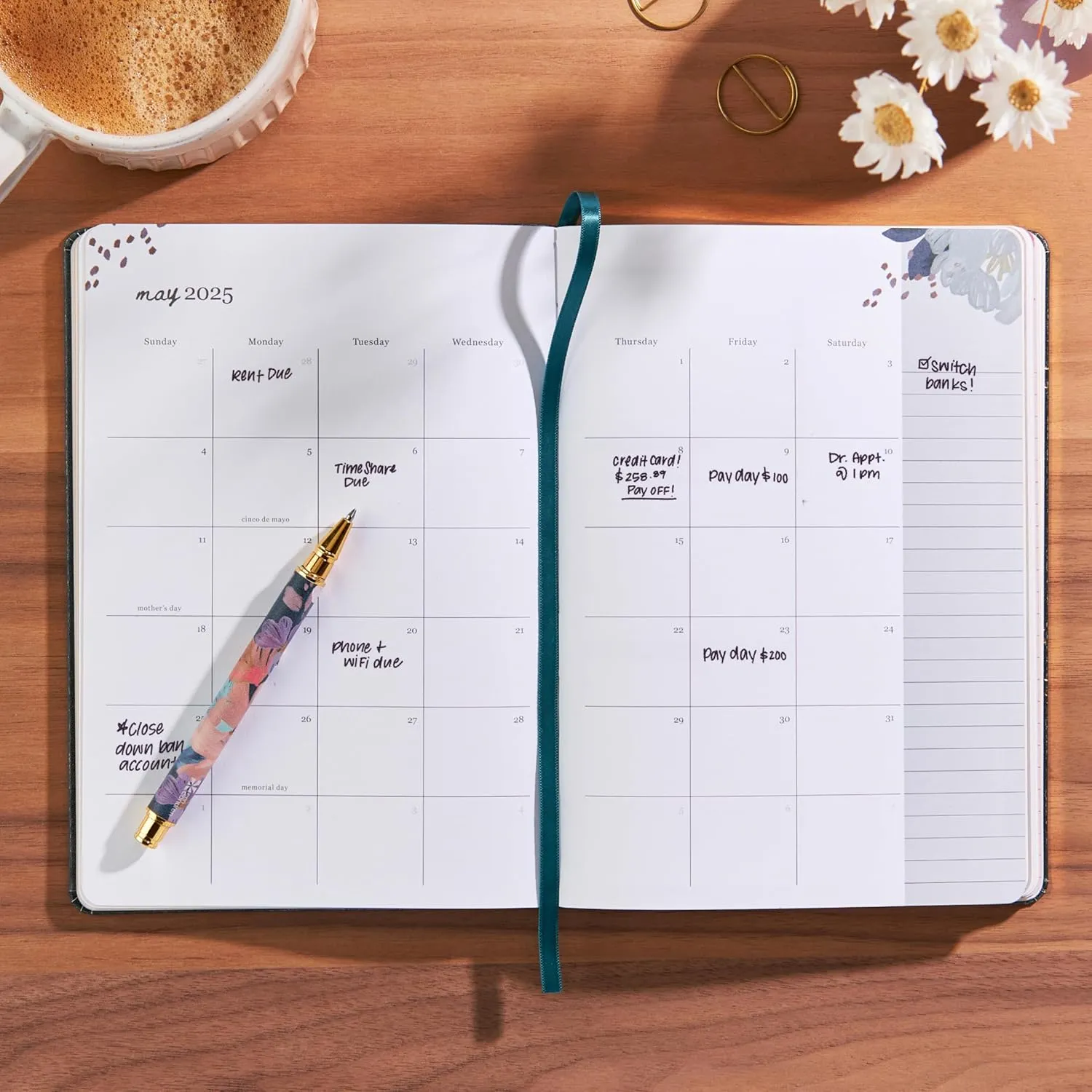 Erin Condren 2025 Softbound Life Planner (Jan - Dec 2025), A5 12-Month Weekly & Monthly Planner Journal, Horizontal Layout, Soft Cover, Layflat Binding, Peacock Cover & Bold Blooms Interior