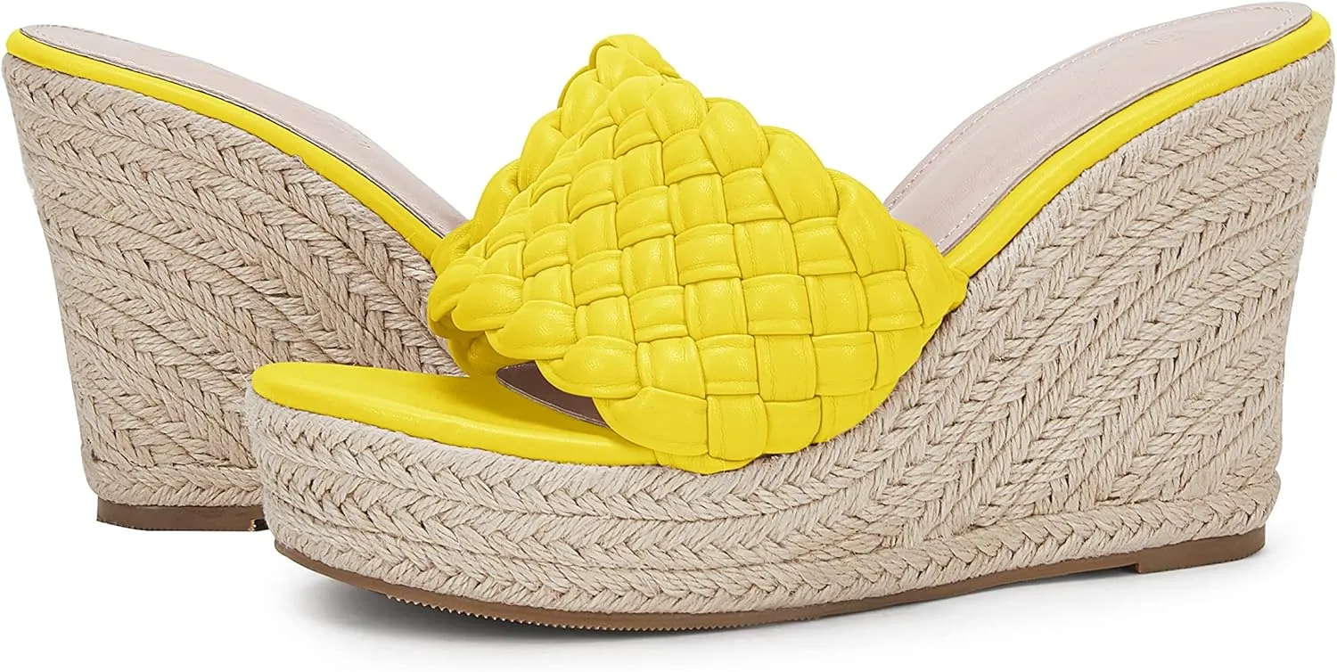 Ermonn Womens Platform Wedge Sandals Espadrilles Braided Open Toe Slip On Summer Mule High Heels