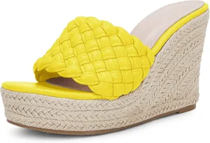 Ermonn Womens Platform Wedge Sandals Espadrilles Braided Open Toe Slip On Summer Mule High Heels