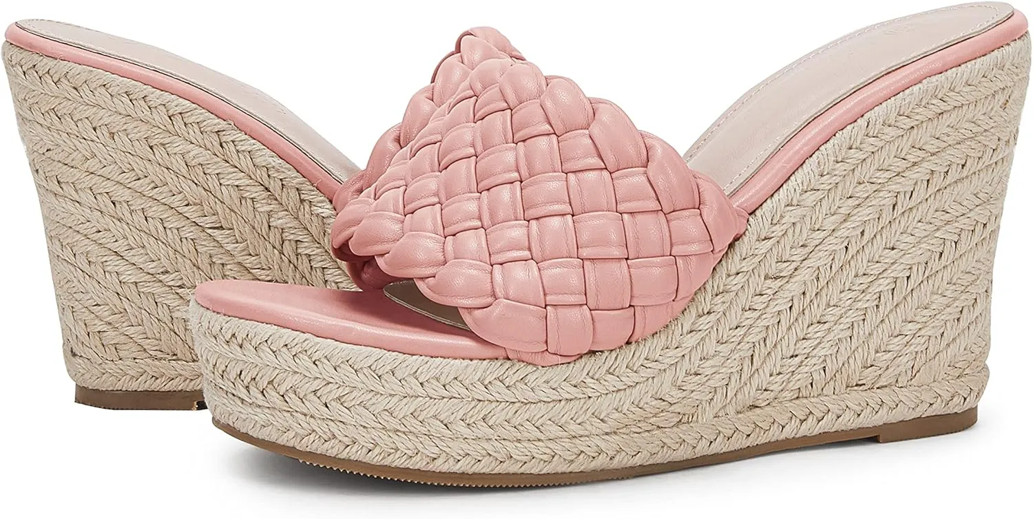 Ermonn Womens Platform Wedge Sandals Espadrilles Braided Open Toe Slip On Summer Mule High Heels