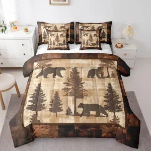 Erosebridal Farmhouse Bear Comforter Set Full 7 Piece Woodland Pine Tree Bed in a Bag Wildlife Decor for Home,Rustic Cabin Style Bear Bedding Set with Fitted Sheet,Flat Sheet,Pillowcases & Shams