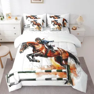 Erosebridal Horse Racing Bed in A Bag Competitive Sports Bedding Set Retro Race Art King Comforter Set 7 Piece for Kids Teen Adults,Western Cowboys Riders Sheet Set with Comforter Room Decor