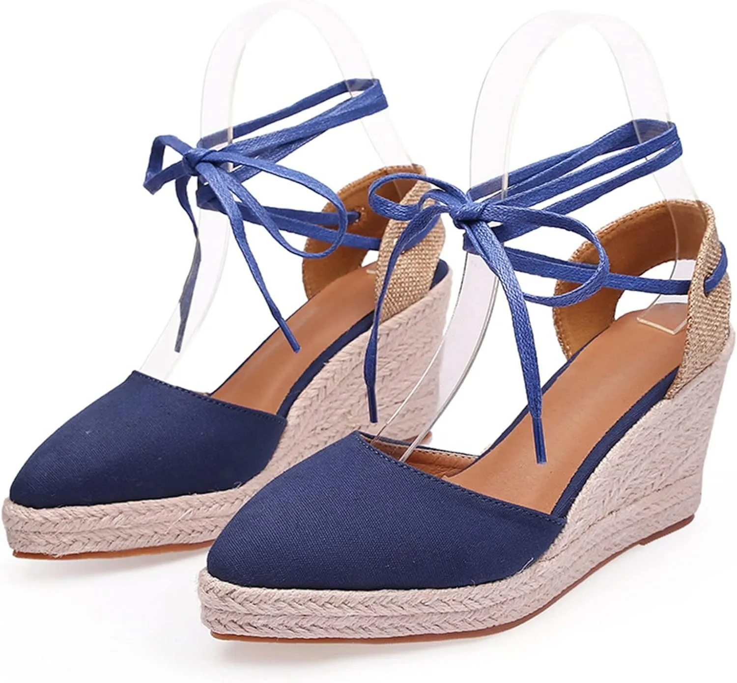 Espadrille Wedge Sandals for Women Lace Up Closed Toe Ankle Strap Nude Platform Sandals Wide Width Braided Lightweight Non-Slip Vintage Summer Sandals