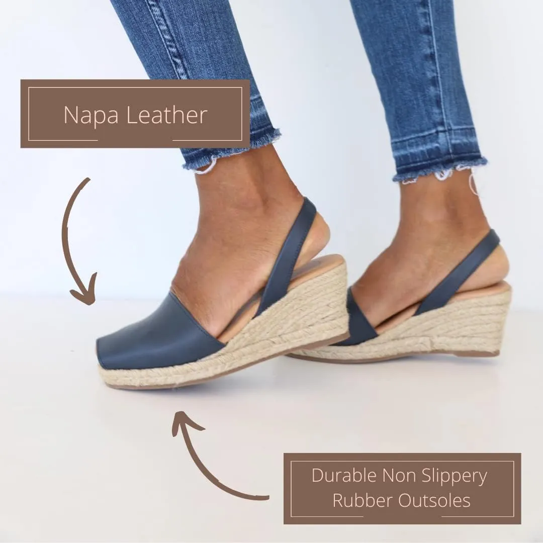 Espadrille Wedges for Women – Dressy Soft Leather Peep Toe Women’s Wedge Sandals, Casual Summer Slip on Espadrilles