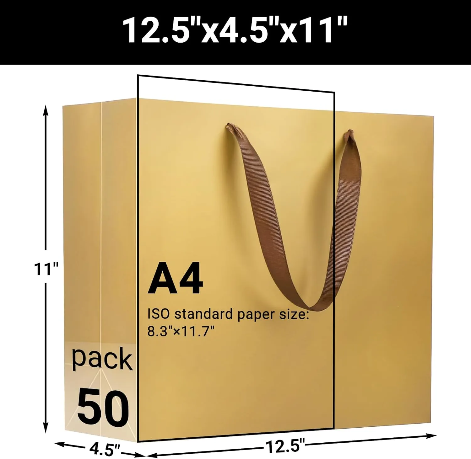 EUSOAR Gift Bags - Bulk 50pcs, 12.5"x4.5"x11" Paper Bags with Handles for Thank You Presents, Merchandise, Shopping, Retail Wrapping, Craft, Grocery, Boutique, Party Favors, Wedding