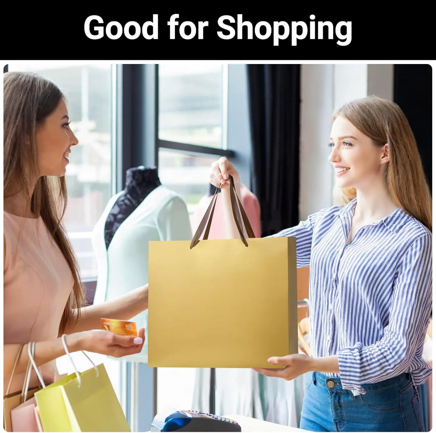 EUSOAR Gift Bags - Bulk 50pcs, 12.5"x4.5"x11" Paper Bags with Handles for Thank You Presents, Merchandise, Shopping, Retail Wrapping, Craft, Grocery, Boutique, Party Favors, Wedding
