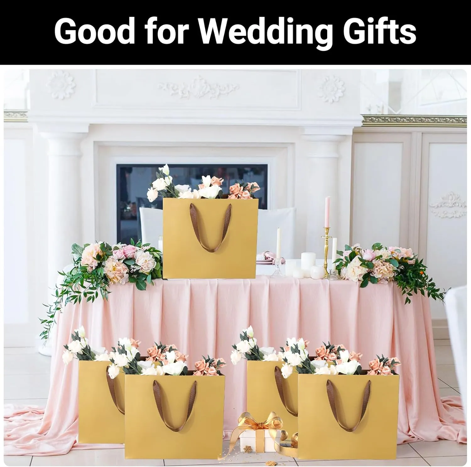 EUSOAR Gift Bags - Bulk 50pcs, 12.5"x4.5"x11" Paper Bags with Handles for Thank You Presents, Merchandise, Shopping, Retail Wrapping, Craft, Grocery, Boutique, Party Favors, Wedding