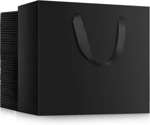 EUSOAR Small Black Gift Wrap Bags, 50 Pack 10.6x3.1x8.3 inches Paper Bags with Handles Bulk, Heavy Duty Bags for Wedding, Grocery, Boutique, Retail, Business, Baby Showers, Birthdays