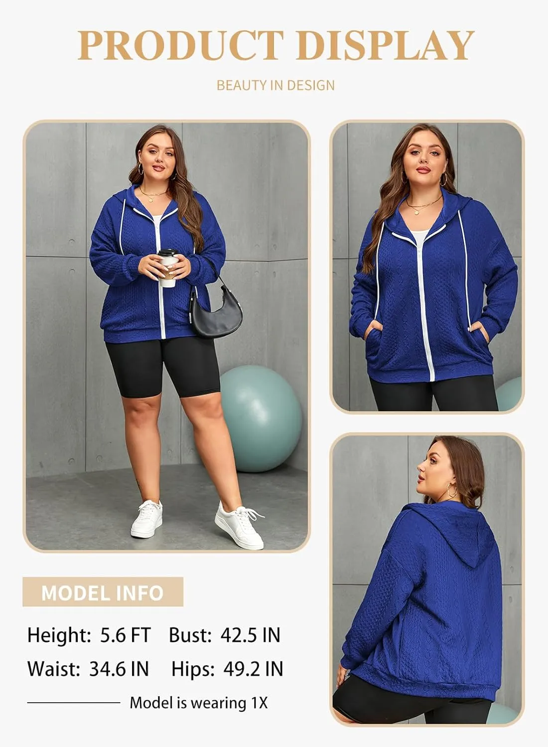 Eytino Womens Plus Size Hoodies Sweatshirt Long Sleeve Zip Up Drawstring Jacket Coat Outwear with Pocket(1X-5X)