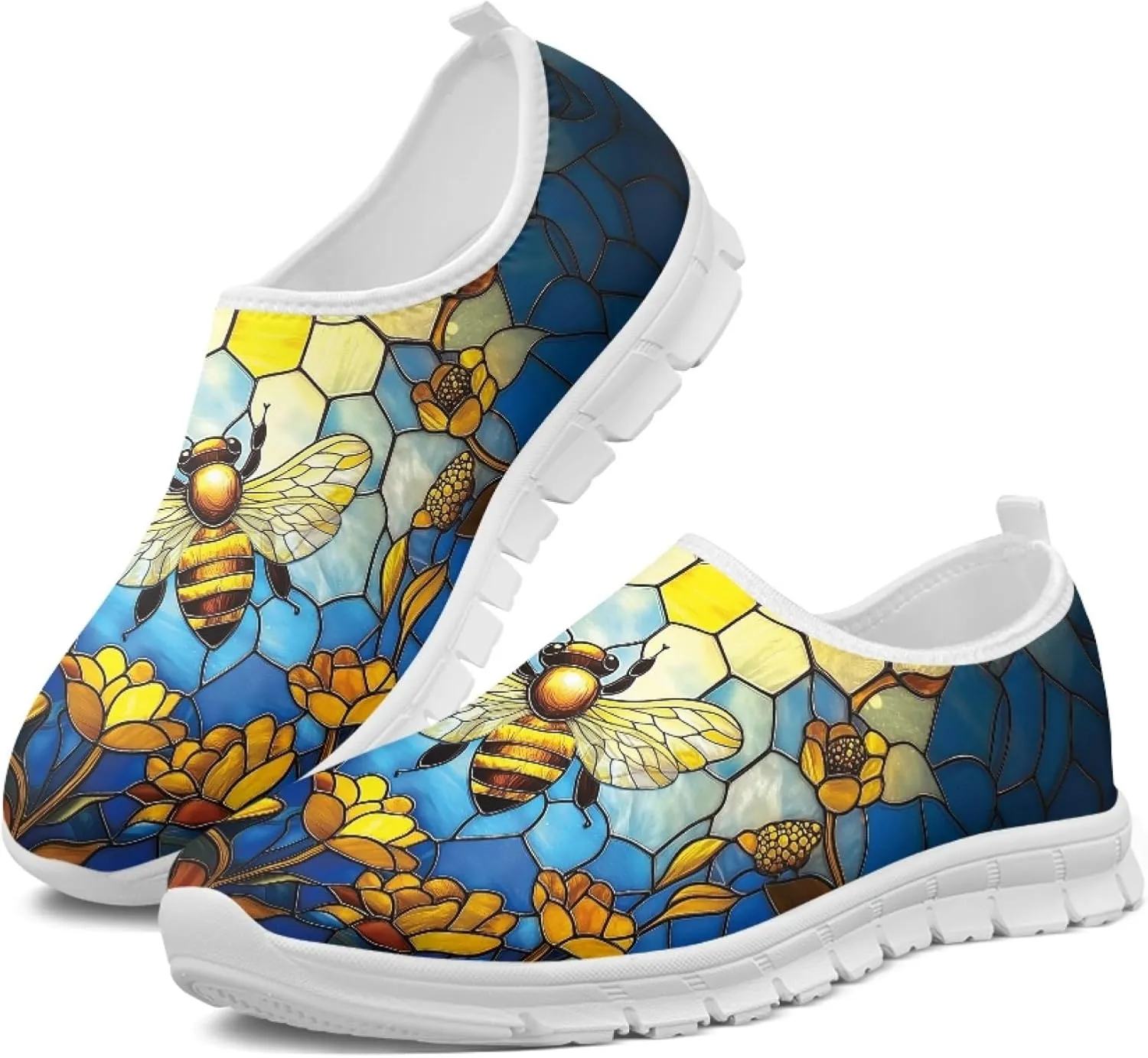 Fashion Print Womens Slip on Walking Shoes Breathable Flat Shoes Comfortable Casual Sneakers