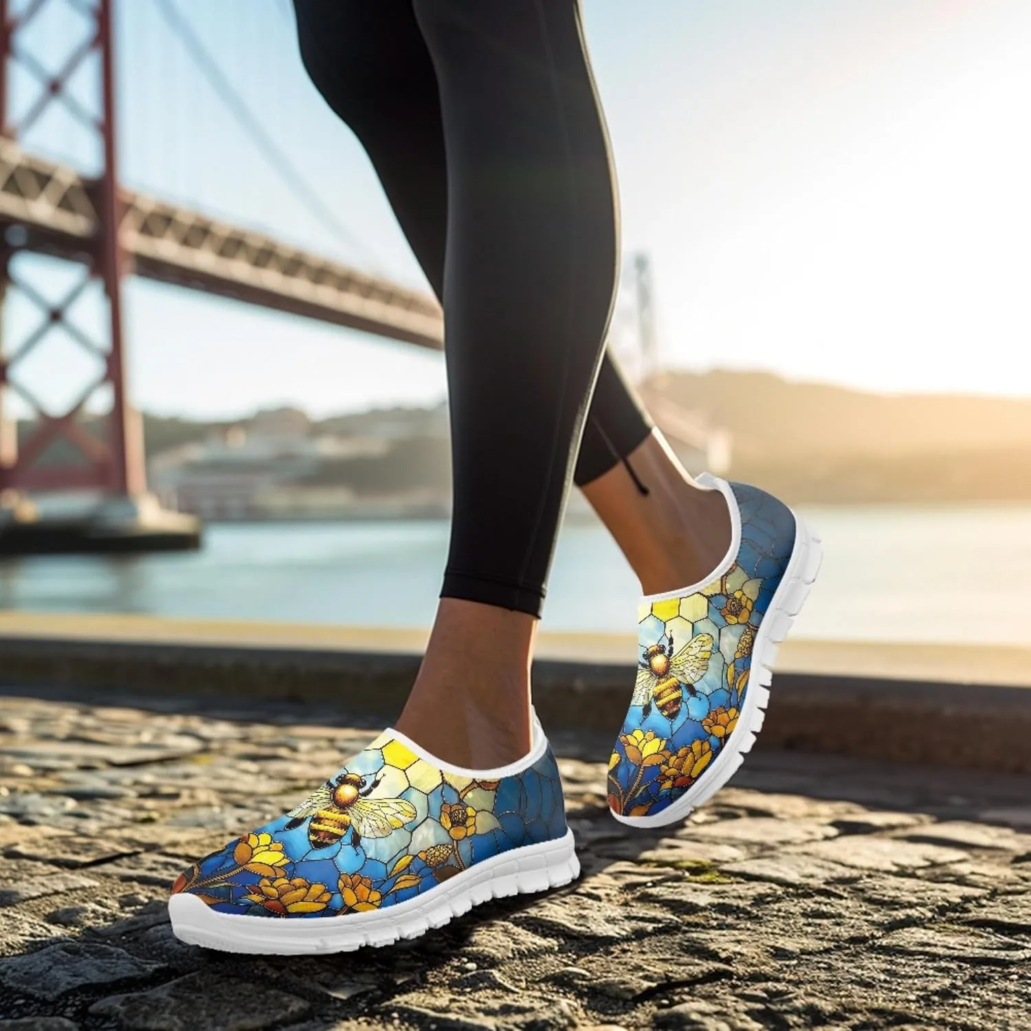 Fashion Print Womens Slip on Walking Shoes Breathable Flat Shoes Comfortable Casual Sneakers