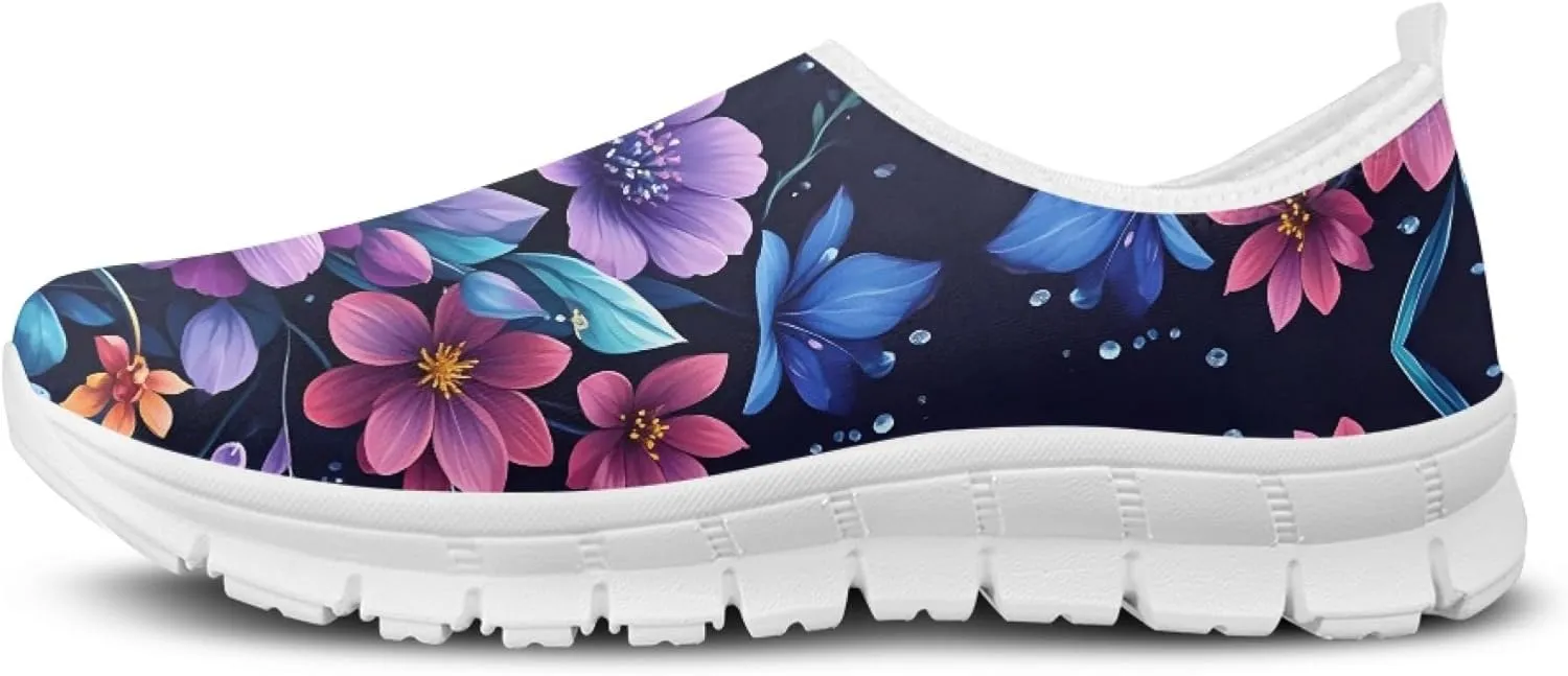 Fashion Print Womens Slip on Walking Shoes Breathable Flat Shoes Comfortable Casual Sneakers